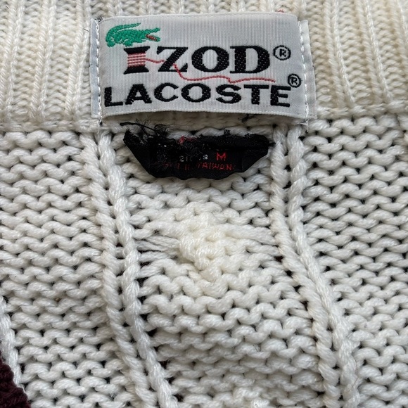 Vintage Lacoste Men's Cream Cable Knit Preppy Sweater - Picture 7 of 8